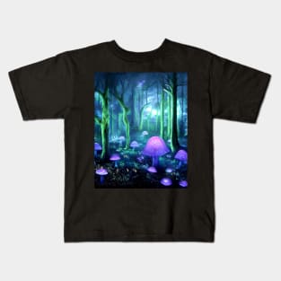 Psychedelic Magic Mushroom Forest Trippy Art Kids T-Shirt